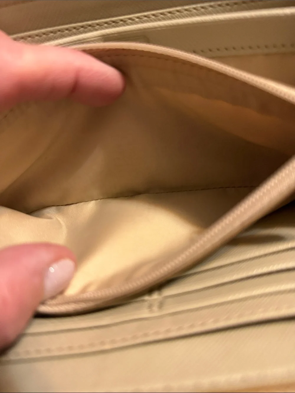 Coach Beige Taupe Leather Wallet with Bow Accent full zip